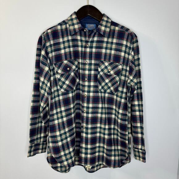 Pendleton Wool Flannel Shirt Mens XL Long Sleeve Blue Multi Plaid VTG 60s/70s - Picture 1 of 9